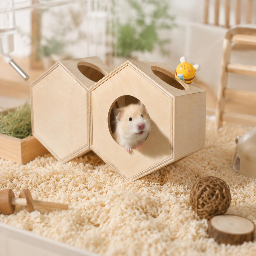 Hamster Hideout House, Stackable Wooden Shelter for Small Animals