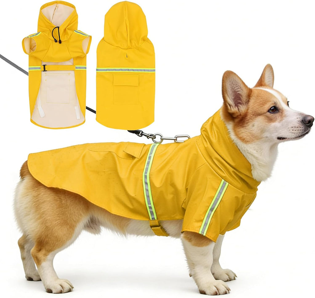 Waterproof Dog Raincoat for Small to Extra Large Dogs-Adjustable Hooded Slicker Poncho,Reflective Dog Rain Jacket with Leash Hole for Outdoor Walking,Hiking Yellow XL