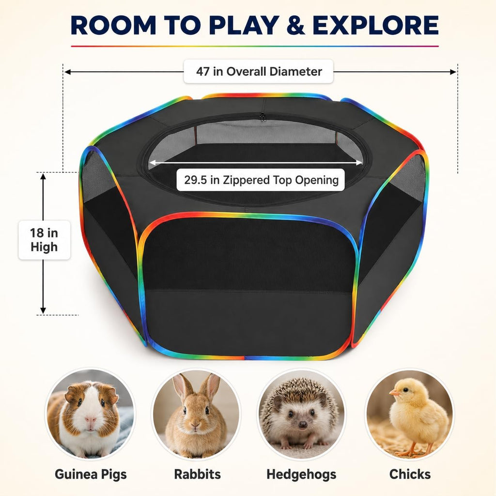 Small Animal Playpen, Black & Rainbow