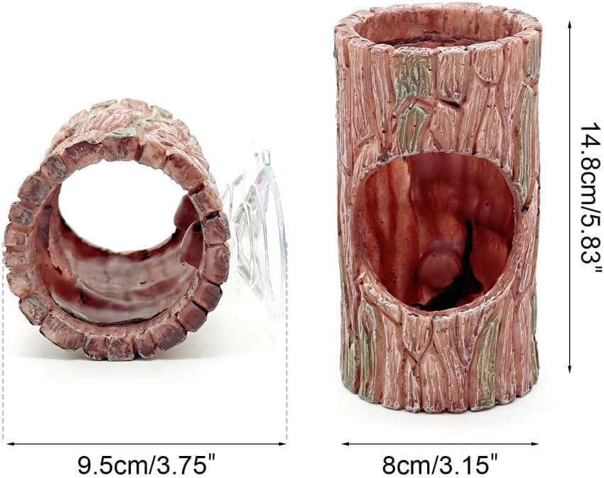 Reptile Hideout Cave, Resin Tree Trunk Shape Lizard Hide Habitat with Suction Cups Terrarium Decor for Gecko Lizards Tree Frogs Fish