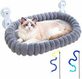 Collapsible Window Perch for Indoor Cats, Large Cats & Kittens - Equipped with a Cat-Catching Stick, Solid Metal Frame, Soft Cover, Strong 4 Suction Cup Wall Mount