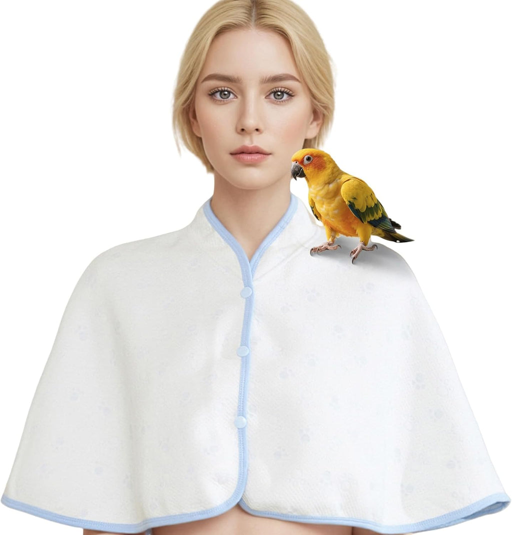 Reusable Parrot Diaper & Shoulder Protector - Poop Catcher Cloak for Cockatiels, Conures, Parakeets, Lovebirds, Small Macaws - Parrot Toys (White - Blue Border, Large)