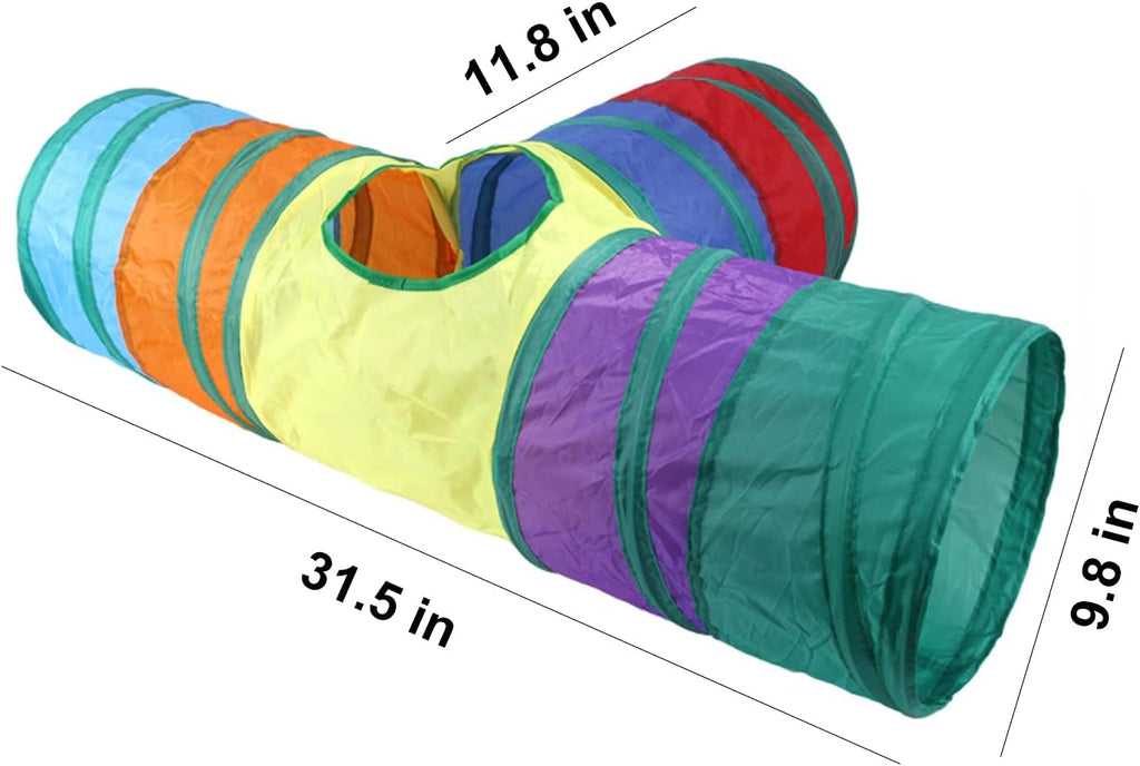 32Pcs Cat Toys Kitten Interactive Pet Toys Assortments, Foldable Rainbow Tunnel, Teaser Wand Fluffy Mouse Crinkle Balls Bell Play for Puppy Kitty (3 way)