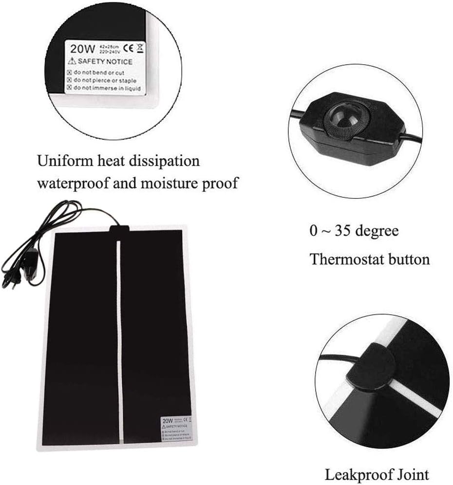 Reptile Heating Pad with Temperature Adjustment, 110V Non-Adhesive Heat Mat for Reptiles Tortoise Snakes Lizard Gecko Hermit Crab Turtle Amphibians - 20W Terrarium Heat Pad