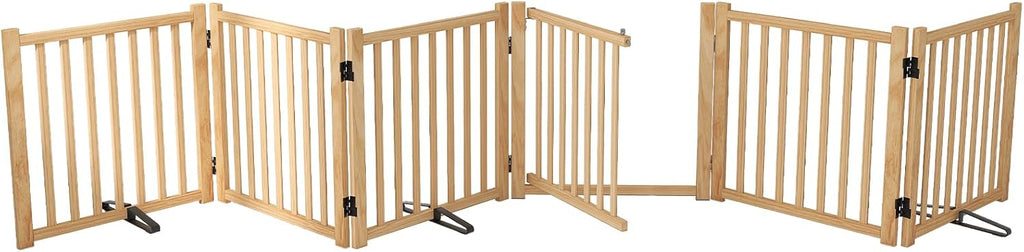 YOCAN Wooden Freestanding Dog Gate with Door - 6 Panel H:23"