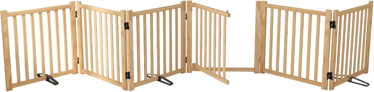 YOCAN Wooden Freestanding Dog Gate with Door - 6 Panel H:23"