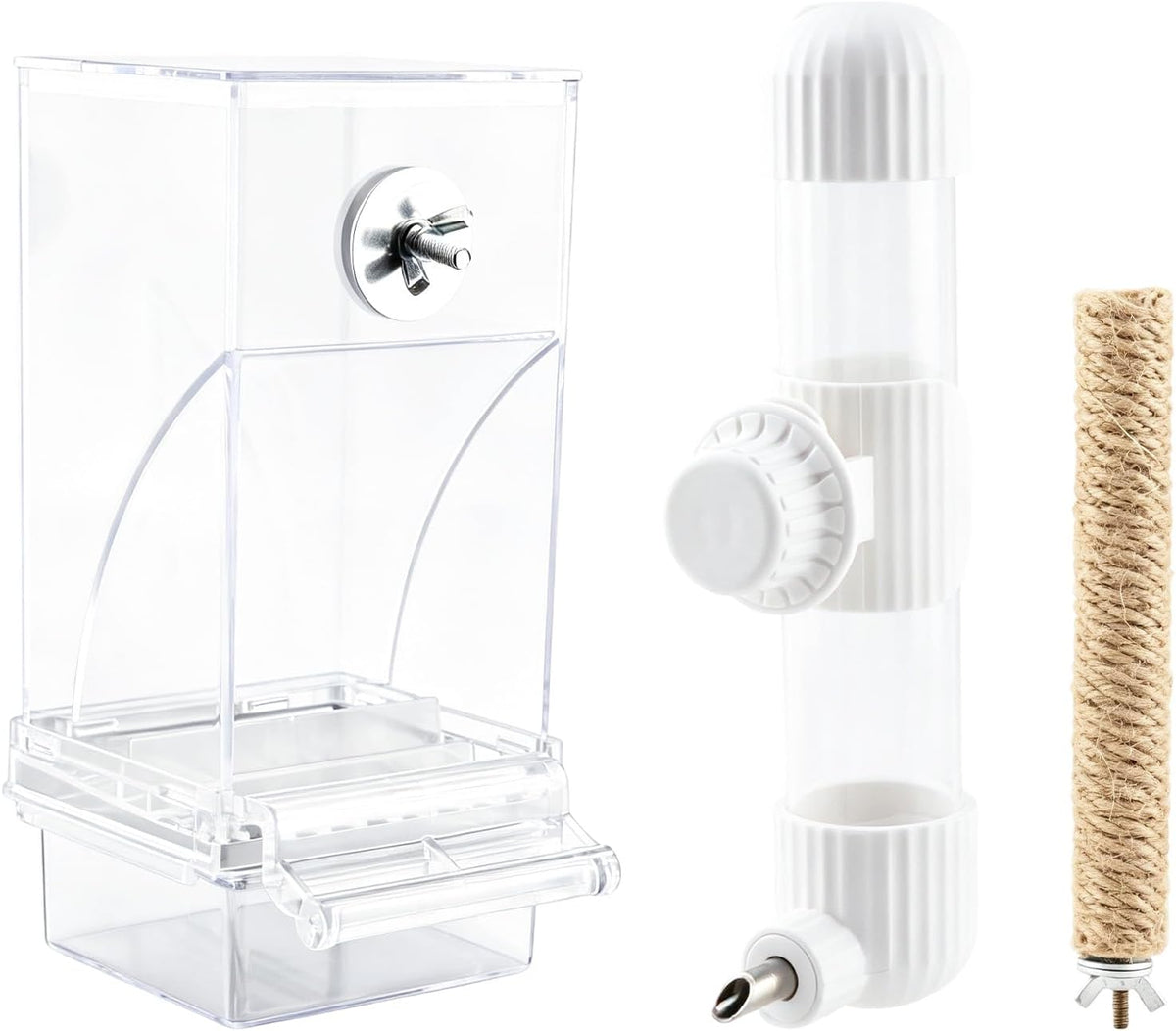No Mess Bird Feeder Water Dispenser Set, Automatic Parrot Feeder for Cage