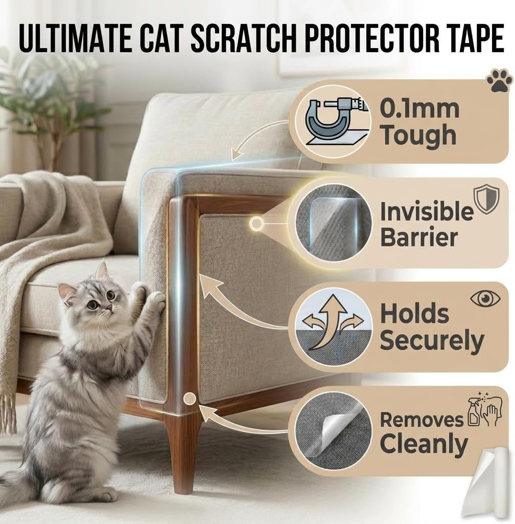 197"x12" Anti Cat Scratch Furniture Protector, Flexible Anti-Claw Couch Furniture Guard for Sofa, Beds, Doors, Tables and Walls, Clear Pet Scratch Deterrent