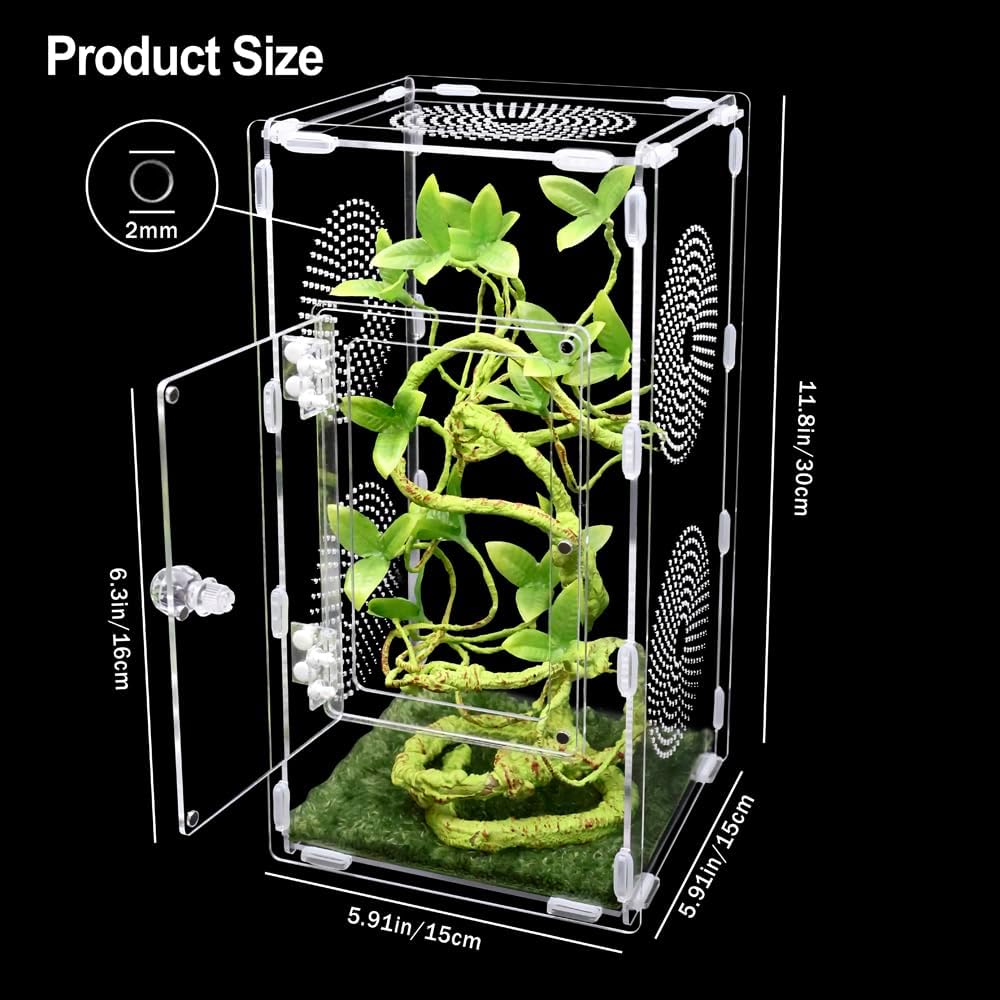 Large Jumping Spider Enclosure, Tarantula Enclosure with Front Opening Door, Spider Enclosure for mantises, Lizards, Frogs and Insects. (6x6x12 Inch, Assemble)
