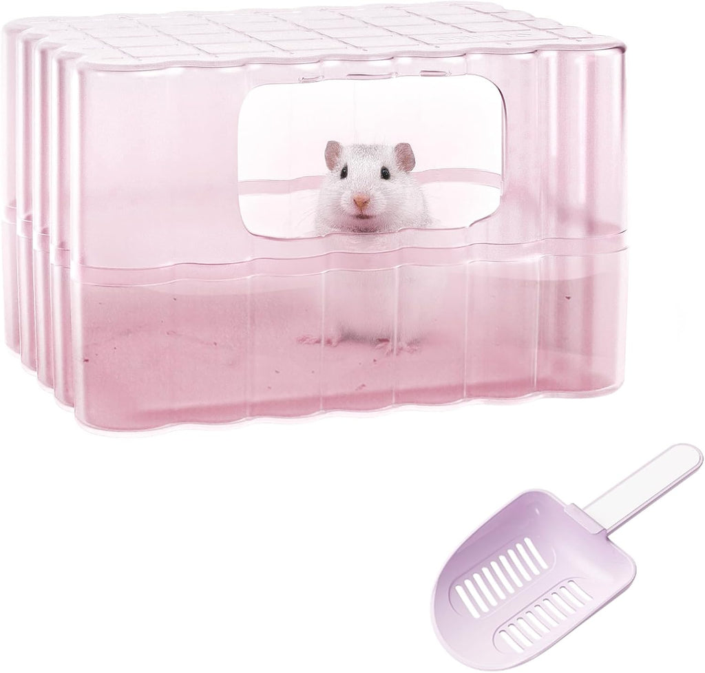 mini&moe Hamster Sand Bath Container - Small Animal Bathroom Shower Room Large Space Corner Digging Box with Cleaning Scoop Rat Dust Bath House for Guinea Pig, Hedgehog, Gerbil