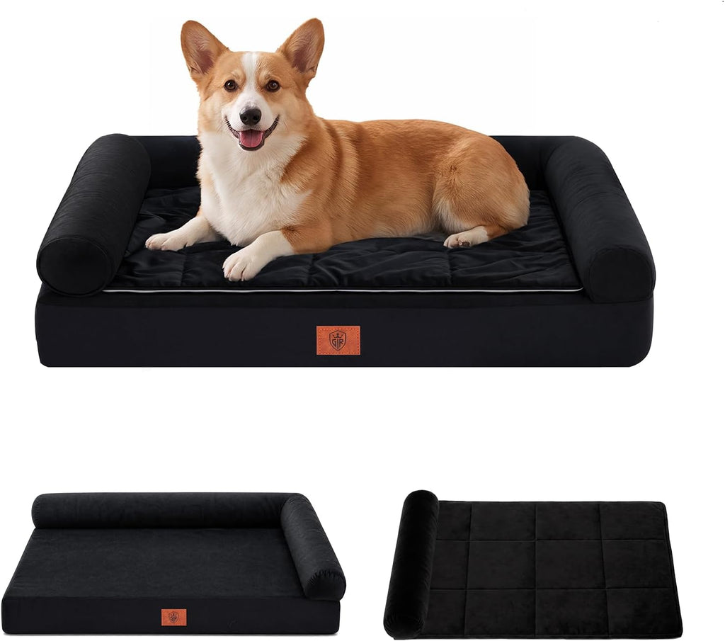 GTPLAYER Dog Bed, Egg-Crate Foam Pressure Relief with Waterproof Washable Pet Bed 29.5" with 2-in-1 Cooling/Warming Pad, Non-Slip Bottom, Detachable Pillows, Ideal for All Dogs