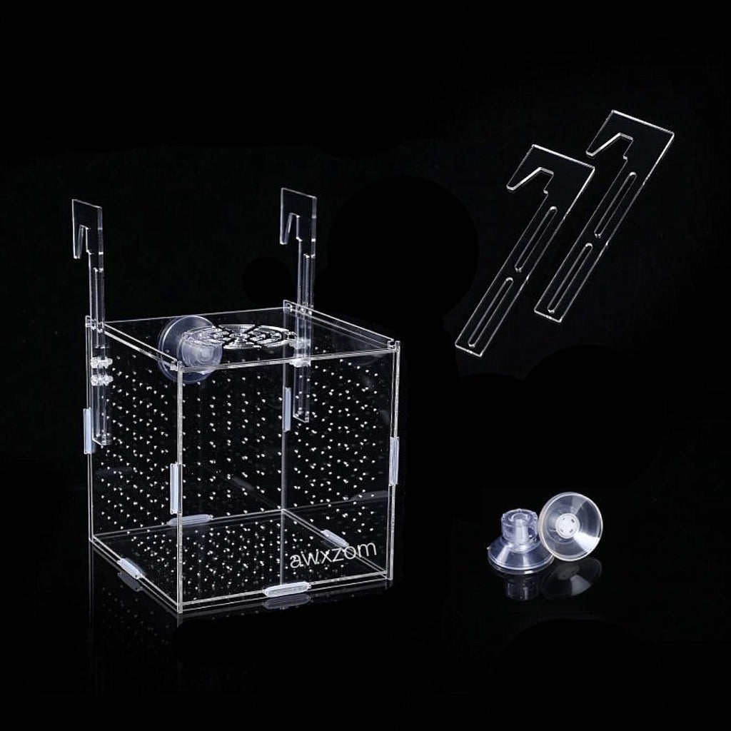 AWXZOM Acrylic Fish breeding Box, Acrylic Fish Isolation Box, Fish Separator for Aquarium, Hatchery Incubator with Suction Cups for Small Baby Fishes Shrimp Clownfish Guppy (5.9 * 5.9 * 5.9inch)