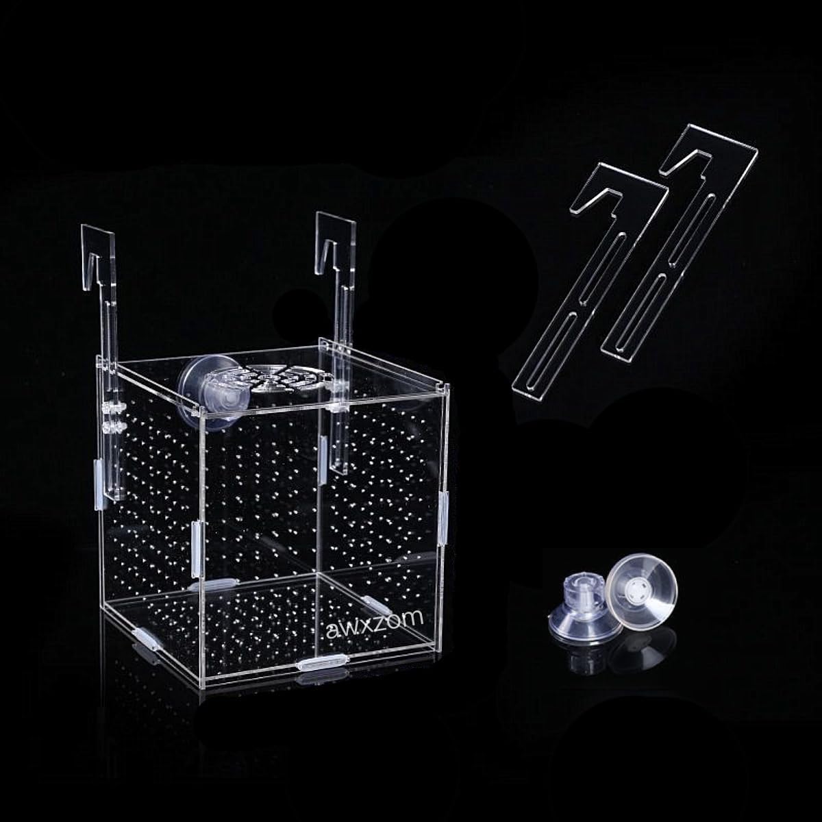AWXZOM Acrylic Fish breeding Box, Acrylic Fish Isolation Box, Fish Separator for Aquarium, Hatchery Incubator with Suction Cups for Small Baby Fishes Shrimp Clownfish Guppy (5.9 * 5.9 * 5.9inch)