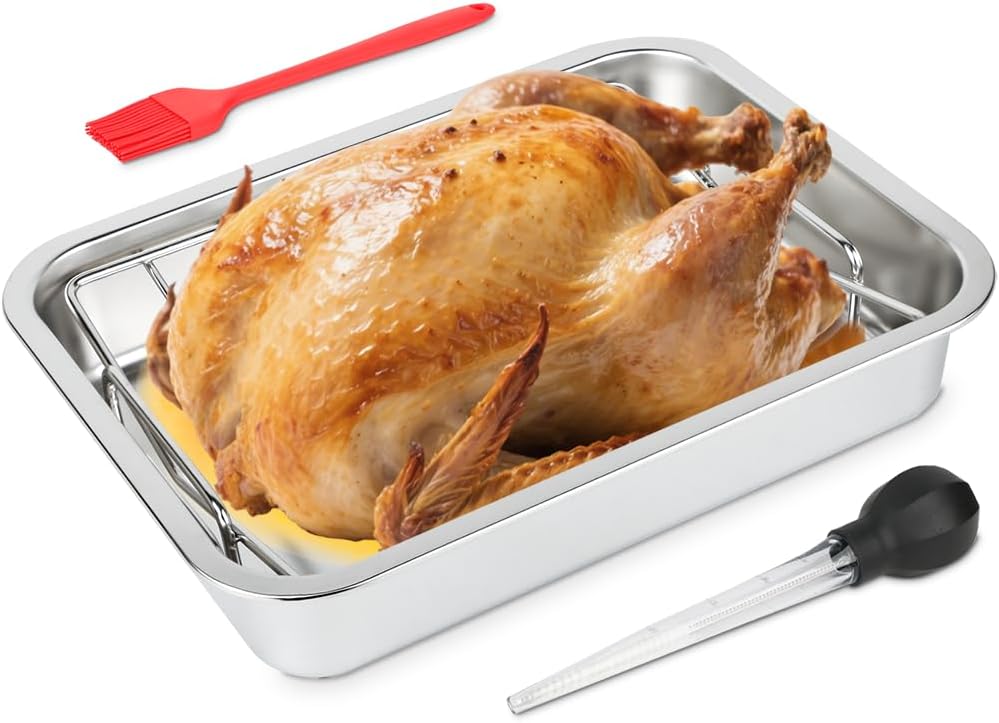 Stainless Steel Turkey Roaster Roasting V Rack with Pan
