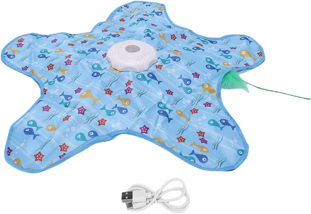 Interactive Cat Toy for Indoor Cats, Touch Activated Moving Feather Hide and Seek Game with 3 Adjustable Speed Settings, Fish Pattern Style with Main Body, Hood and Cat Teaser