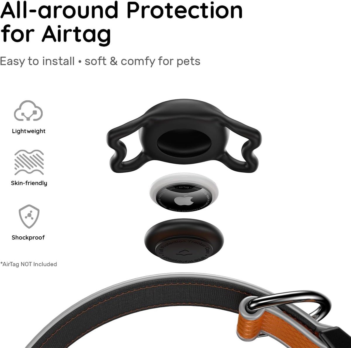 Reflective Dog Collar with Airtag Holder, IPX8 Waterproof Air Tag Dog Collar Holder | Ultra-Durable | Soft Padded | Safety Locking Buckle | Fit Small Dogs (OrangeXS(8"-12"))