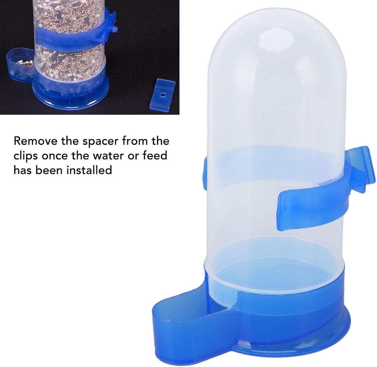Pssopp Automatic Bird Feeder & Water Dispenser, Clear Bird Food Seed Dispenser, Hanging Cage Feeder, 800ml, Blue, Plastic, Adult, Modern, Medium Breeds, Outdoor, Multiple Pets