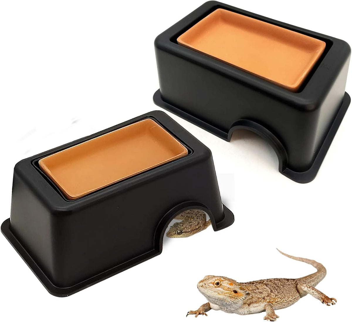 Tfwadmx 2Pcs Reptile Hide Box, Gecko Hideout and Cave with Water Supply for Lizards Snakes Leopard Gecko Spiders Frog