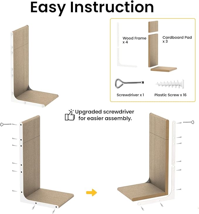 Cardboard Cat Scratcher, 23 Inch L Shape Scratch Pad Wall Mounted, Vertical - Image 5