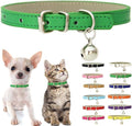Green XS Dog Collar with Bell, Soft Pu Leather Cat Collars Adjustable Buckle by Weimostar