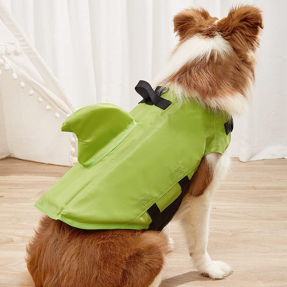 Snik-S Dog Life Jacket- Preserver with Adjustable Belt, Pet Swimming Shark Jacket for Short Nose Dog (Pug,Bulldog,Poodle,Bull Terrier,Labrador) (Green, X-Small)