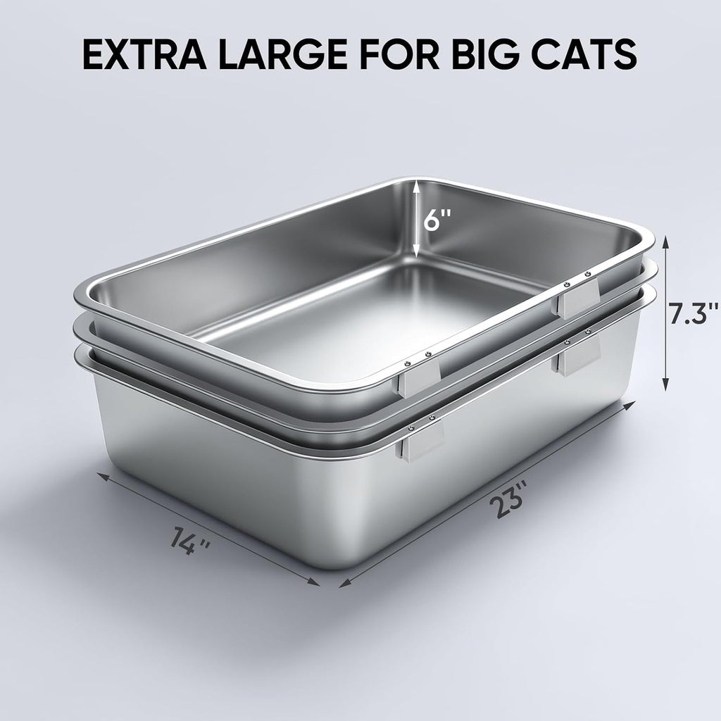 Rectangular Triple Pan Stainless Steel Sifting Litter Box