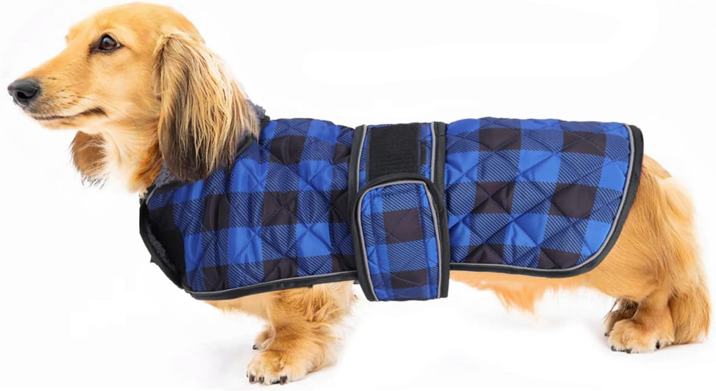 Waterproof Warm Thermal Quilted Dachshund Coat with Warm Fleecy Lining Inside,Outdoor Dog Apparel with Adjustable Bands for Small,Medium Dog-Purple-M