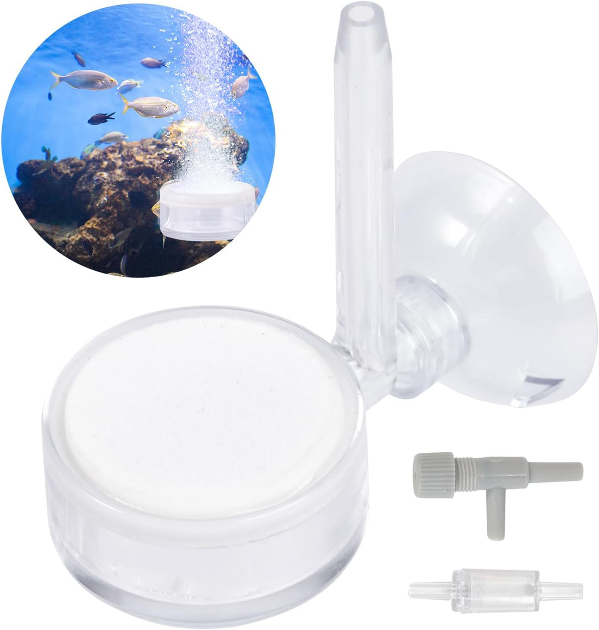Aquarium Air Refiner Kit, Low-Pressure Bubbler for Aquarium Fish Tank with Control Valve and Suckers Oxygen Diffuser Makes Super Tiny Bubbles for Fish Tank and Hydroponic