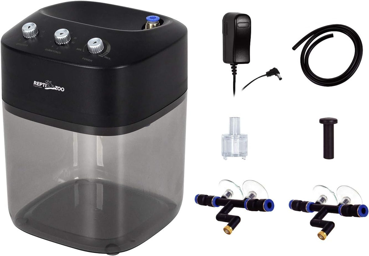 REPTI ZOO 2.2L Solo Adjustable Starter Mister for Reptile Terrariums Humidifier High Pressure Silent Pump Machine Misting Rainforest Sprayer System Tank with 2PCS Nozzles for Reptiles/Amphibians