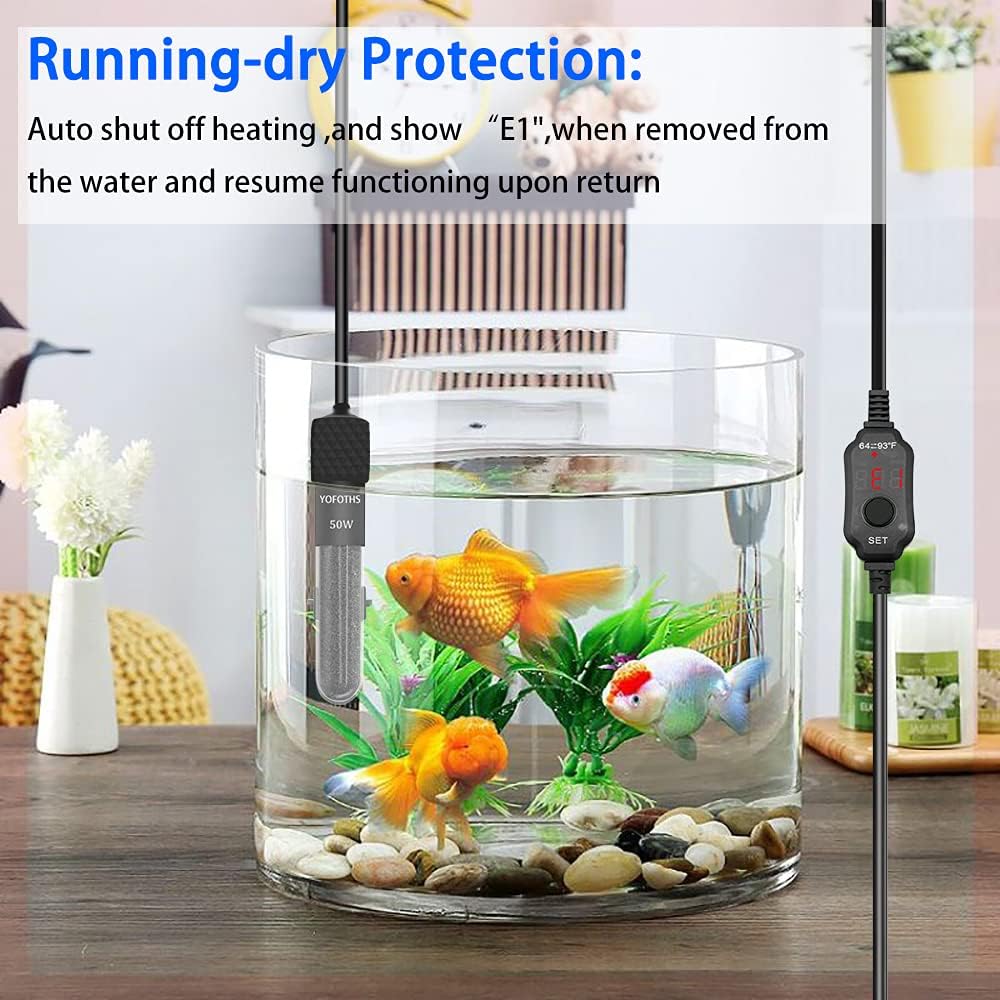 YOFOTHS Adjustable Mini Aquarium Heater, 50W for Tanks 5-10 Gallons