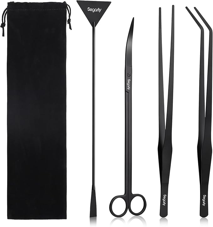 Segarty Longer Aquarium Aquascaping Tools, 4 in 1 Stainless Steel Black by Segarty