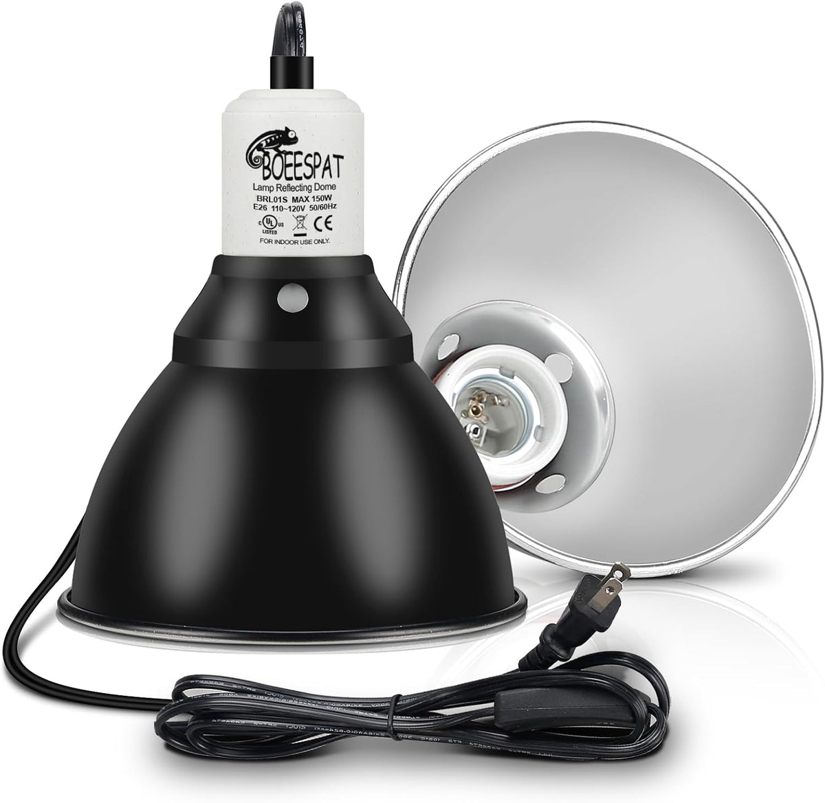 Reptile Lamp Bulb Fixture 5.5 Inch Deep Dome with Switch - Ideal for 60W/75W/100W/150W Heat Lamp Bulbs, Compatible with All E26 UVA/UVB/Basking Heat Bulbs, Supports Up to 150 Watts