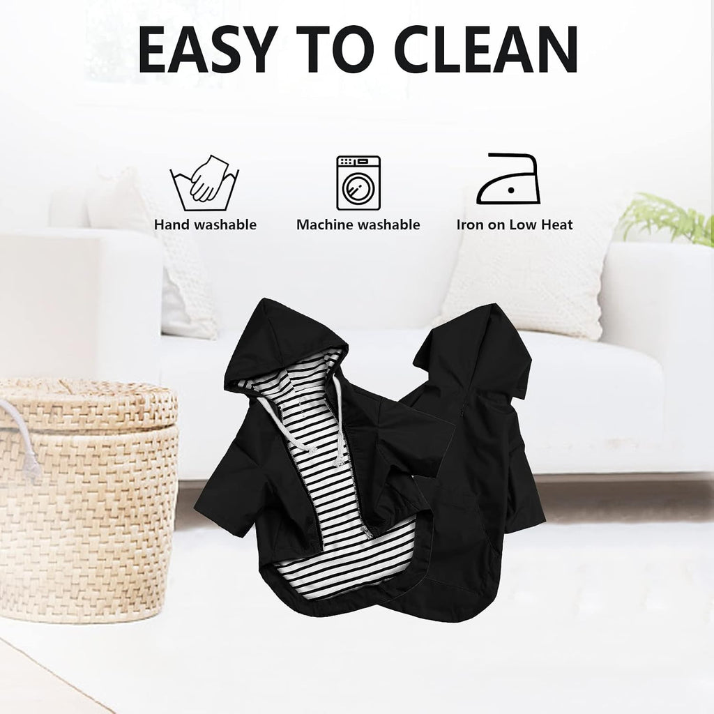 Dog Raincoat rain Jacket Raincoat Dogs Waterproof Small Medium Breeds Zip Closure Storage Pocket Harness Hole Black M