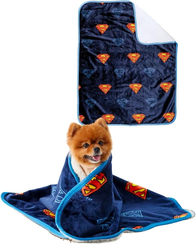 Franco Pet Superman DC Comics Super Soft Cozy Waterproof Sherpa-Backed Blanket by Franco