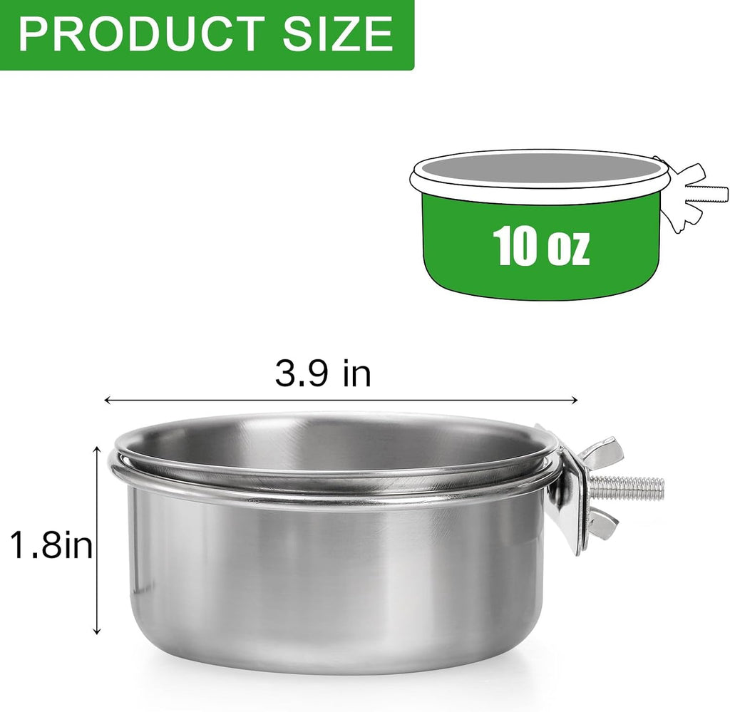 Okllen 4 Pack Bird Feeding Dish Cups, Detachable Stainless Steel Bird Food Bowls with Clamp for Chinchilla Parrot Cockatiel Conure Budgies Parakeet Small Animal