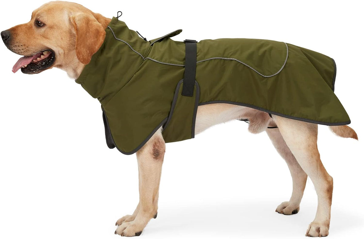 JOHNBOLIN Dog Winter Jacket & Raincoat - Waterproof Windproof Reflective Coat with Warm Insulation, All-Weather Hiking Travel Gear for Indoor/Outdoor Use (Black, Large)