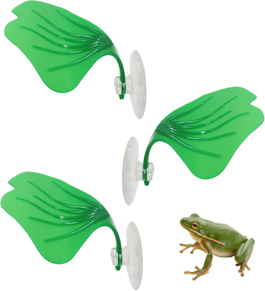 3 Pack Plastic Leaf Decorations with Suction Cups, Frog Habitat Platform, Reptile Decorations for Terrarium, Tank Terrarium Accessories for African Dwarf, Toad