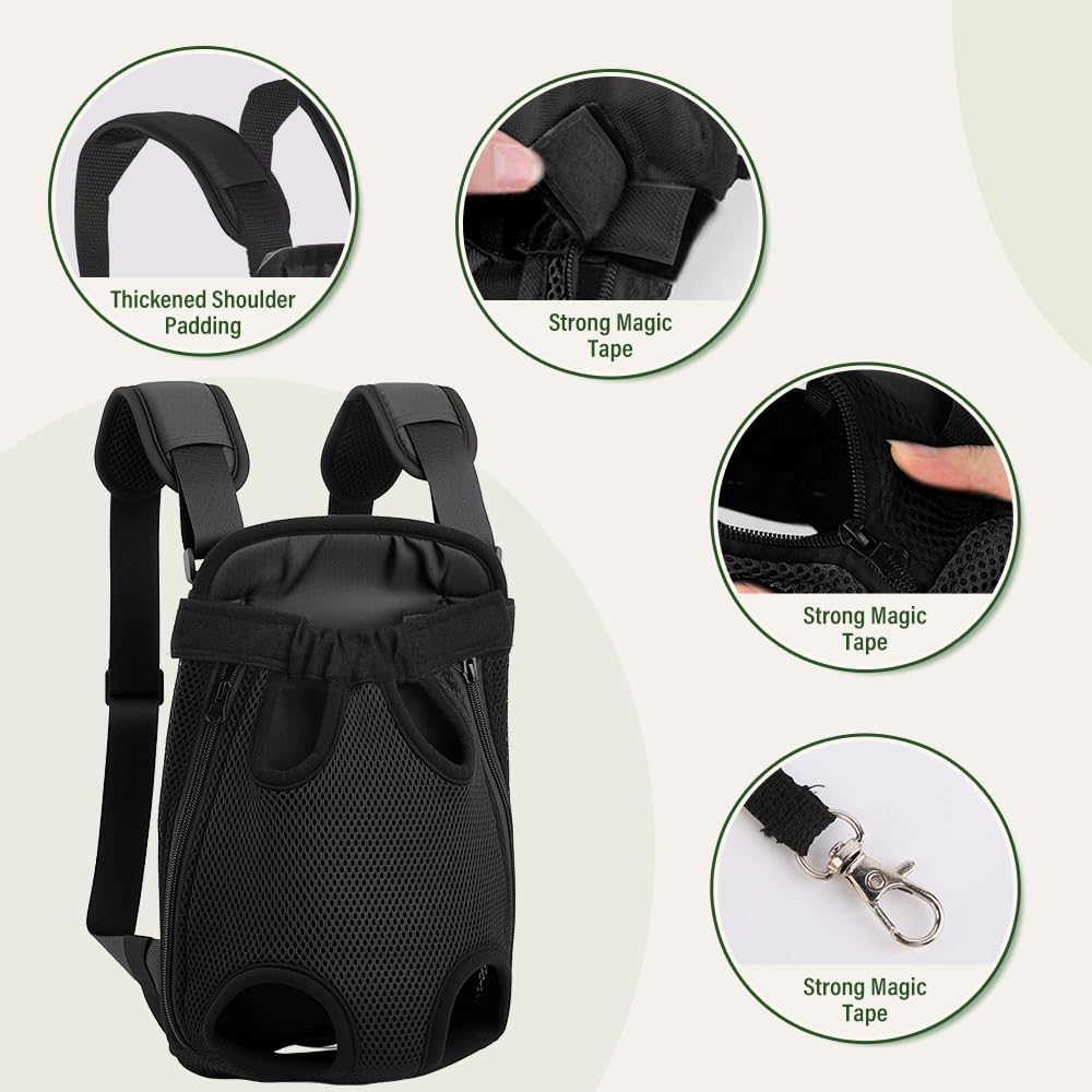 Inspack Dog Backpack Carrier/Cat Carrier, Adjustable Pet Front Carriers Travel Bag for Puppy Medium Dogs, Legs Out, Soft Ventilated Dog Chest Carry Backpacks for Hiking/Camping, 4-7 lbs, Black
