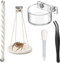Jumping Spider Accessories Set, 5PCS Magnetic Cotton Rope Swing Hammock with Acrylic Feeding Water Dish, Tweezers and Dropper, Terrarium Habitat Decor for Spiders Tarantula Mantis