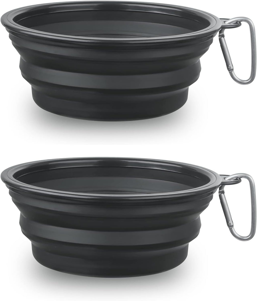Dog Bowl Large Pet Collapsible Bowls, 2 Pack Collapsible Dog Water Bowls for Cats Dogs, Portable Pet Feeding Watering Dish for Walking Parking Traveling with 2 Carabiners (Large, Pink+Purple)