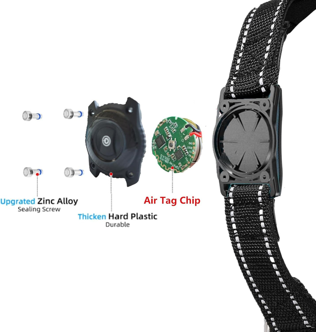 Waterproof Air tag Dog Collar - Reflective, Built-in Tracker with Bluetooth Connectivity（Included Tracker） Soft-Padded Adjustable Buckle (Black, M)