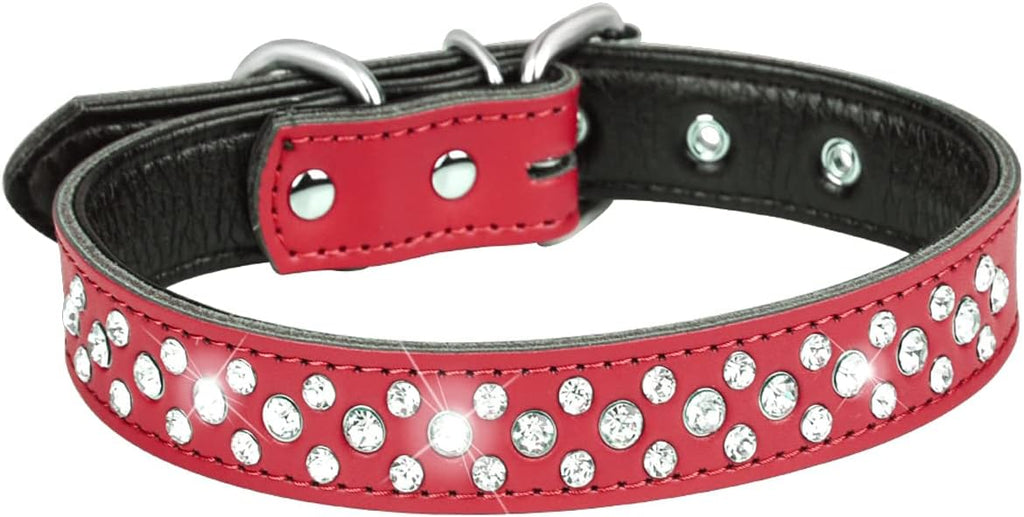 Serijoars Rhinestone Dog Collar for Small Medium Large Dogs, Adjustable Sparkly Crystal Soft Genuine Leather Bling Dog Collars (M, Purple)