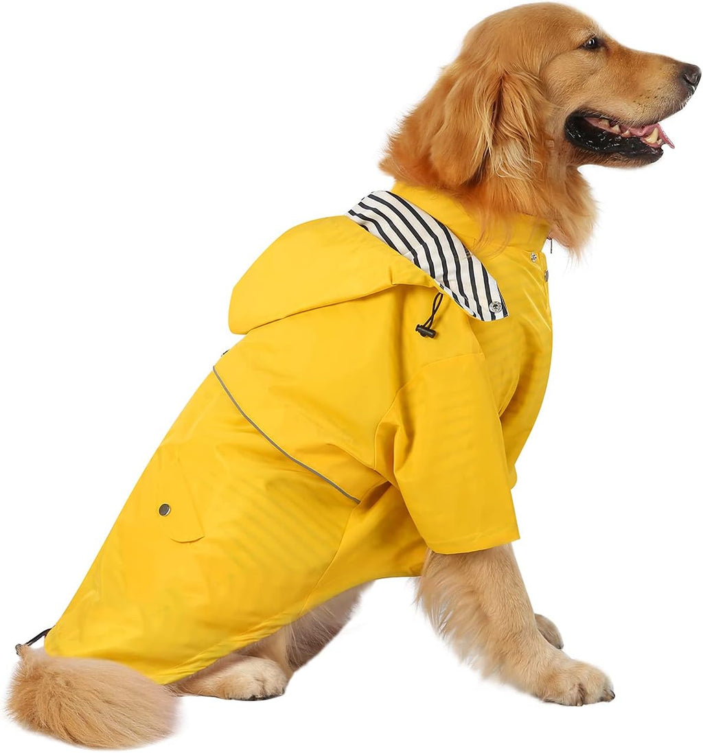 HDE Premium 2-Layer Zip Dog Raincoat Poncho w/Leash Hole & Hood Yellow 3XL