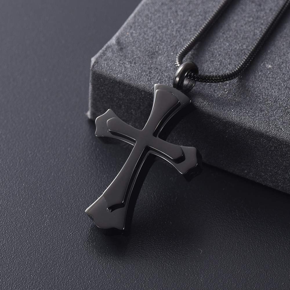 Stainless Steel Cross Memorial Cremation Ashes Urn Pendant Necklace Keepsake Jewelry Urn