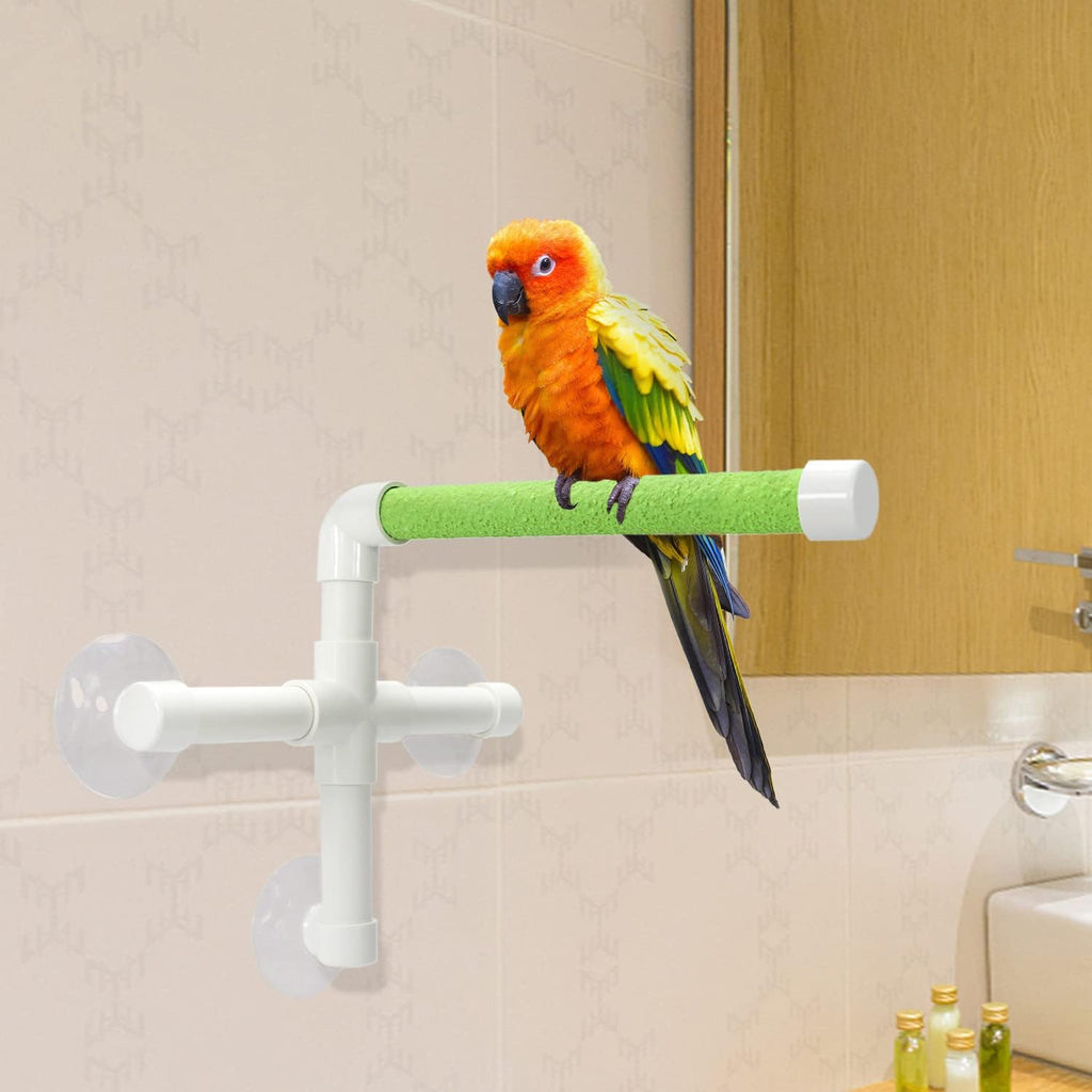 Bird Portable Suction Cup Shower Perch Window Wall Standing Platform for Parrot Parakeet Conure Cockatiel African Grey (Random Color)