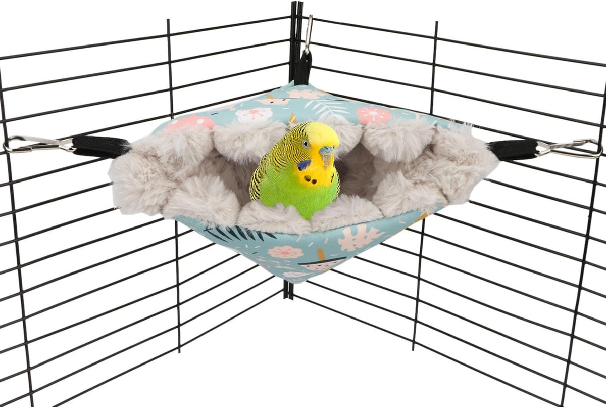 Wontee Bird Nest House Winter Warm Hanging Hammock Bird Bed Snuggle Hut for Parakeets Budgies Caique Conures Cockatiels (Large, Blue)