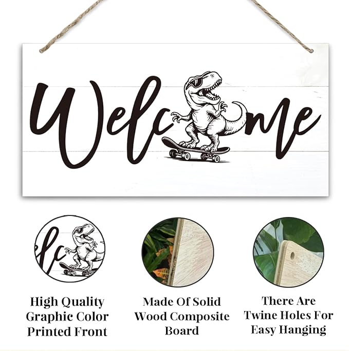 Welcome Sign for Front Door, Welcome Decor Wooden Hanging Sign, Fun and Trendy - Image 3