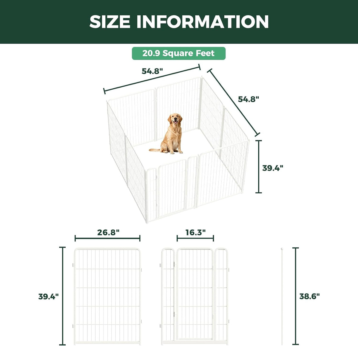 FXW Homeplus Indoor Dog Playpen, 40" H, 8 Panels, for Medium & Large Dogs