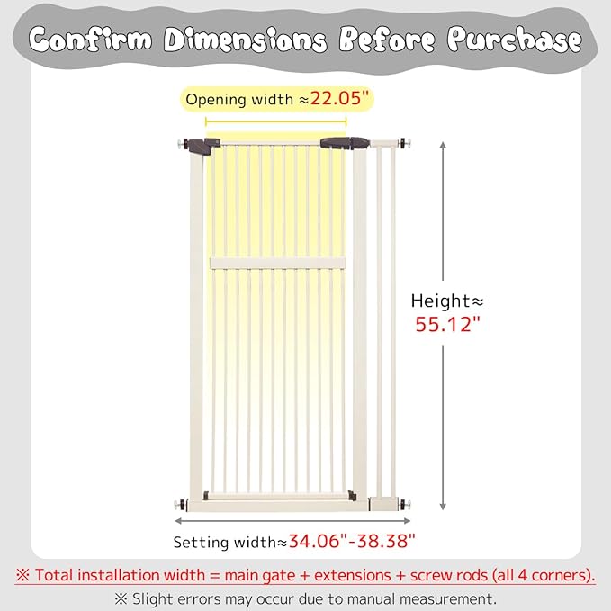 Lumizone Extra Tall Pet Gate 55.12" High Pressure Mounted 34.06"-38.38" Extra - Image 2