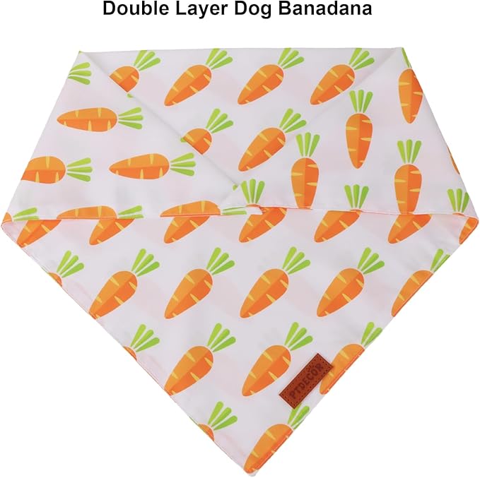 PTDECOR Easter Dog Bandana 2 Pack, Reversible Rabbit Carrot Dog Scarf - Image 5